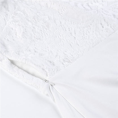 Women Summer Off Shoulder Sexy Playsuits Long Sleeve Sheer Lace Patchwork Hollow Skinny Playsuits