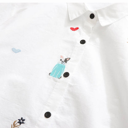 Plus size Cotton Embroidery women loose long white shirts casual ladies blouse