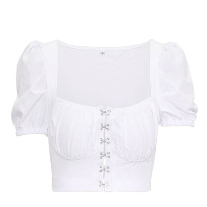 Women clothes Ladies Button Square Neck Tops Short Sleeve square collar pullover T-shirts