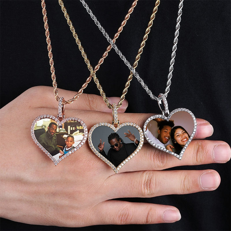 Custom Made Photo Heart Medallions Necklace &amp; Pendant Men&