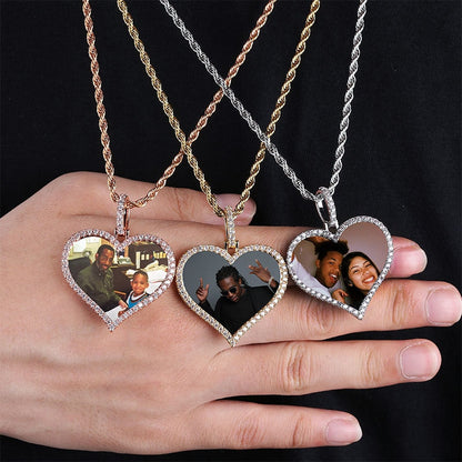 Custom Made Photo Heart Medallions Necklace &amp; Pendant Men&
