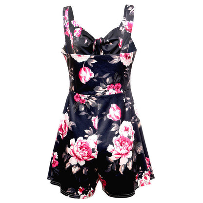 Female Sexy Playsuit print sexy V-neck short jumpsuit women loose casual beach romper