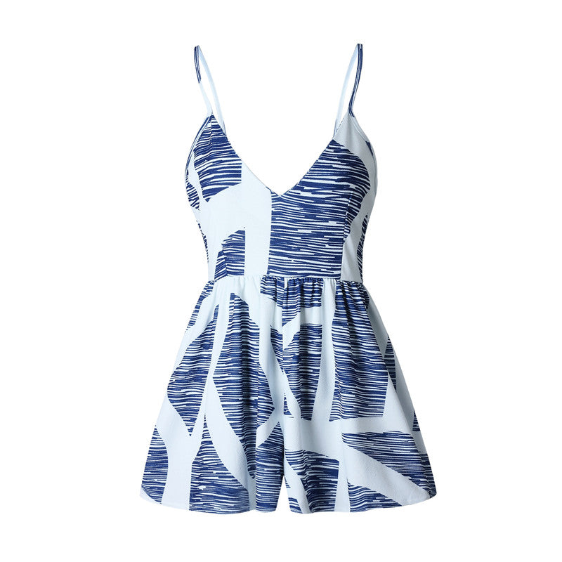 Floral Print Ruffles Strapless Rompers Summer Pleated Chest Wrapped Playsuits Womens Jumpsuit