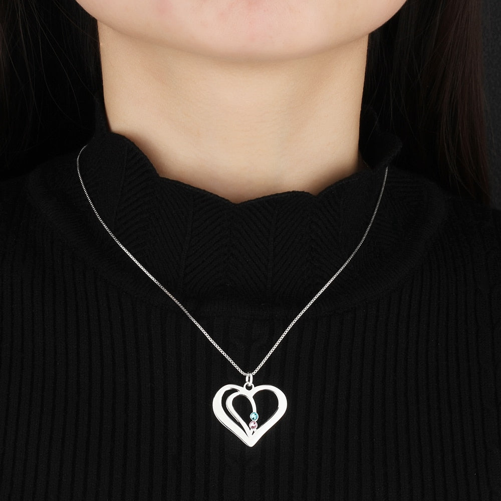 Personalized Birthstone Engraved Name Heart Necklaces &amp; Pendants