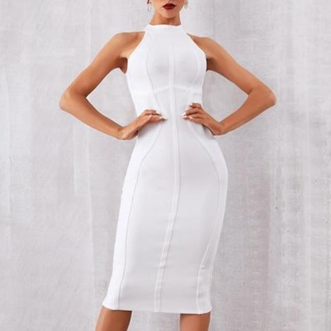 Summer White cocktail midi Dress Tank Sexy Sleeveless white dress for women