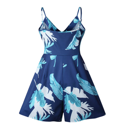 Floral Print Ruffles Strapless Rompers Summer Pleated Chest Wrapped Playsuits Womens Jumpsuit