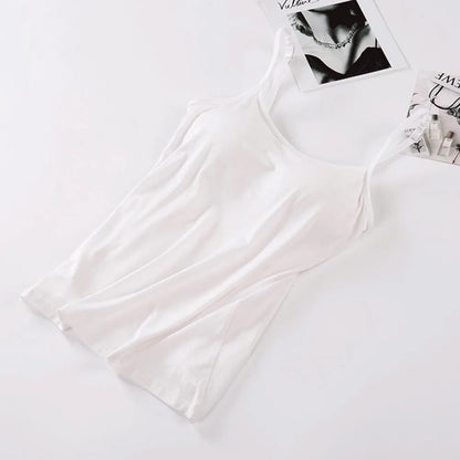 Solid Tank Tops Adjustable Strap Built In Cup Padded Wireless Camisole Camis Vest