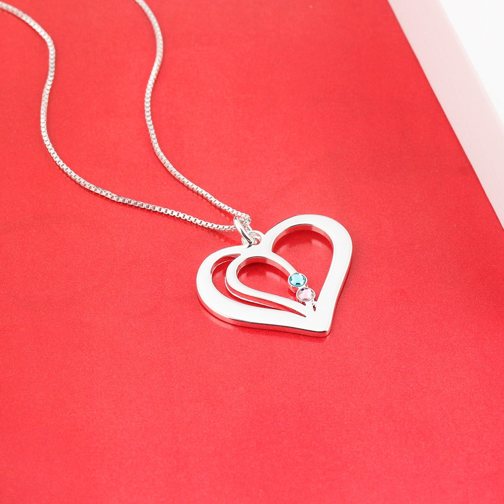 Personalized Birthstone Engraved Name Heart Necklaces &amp; Pendants