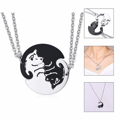 2 Pcs/Set Cute Cat Dog Shape Heart Puzzle Couples Necklaces Pendants Lover Promise Keepsake Gifts