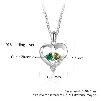 925 Sterling Silver Name Necklace with 2 Birthstones Custom Engraved Heart Pendant