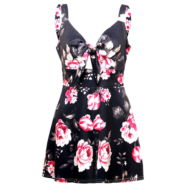 Female Sexy Playsuit print sexy V-neck short jumpsuit women loose casual beach romper