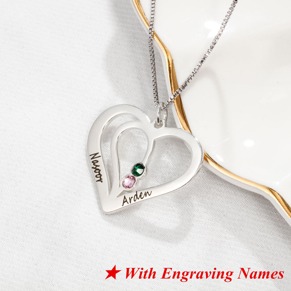Personalized Birthstone Engraved Name Heart Necklaces &amp; Pendants