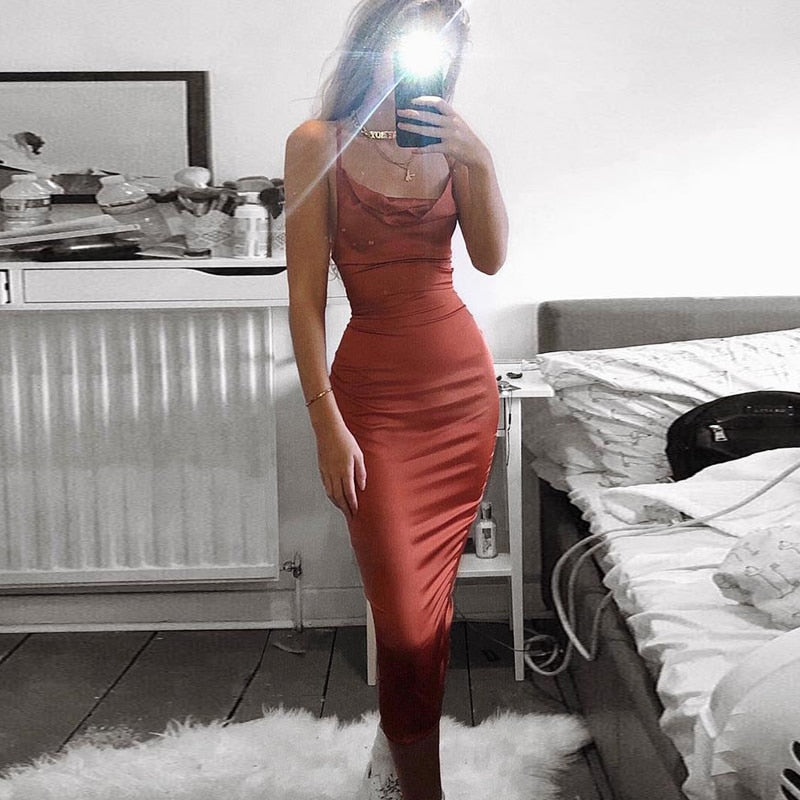 neon satin lace up 2022 summer women bodycon long midi dress sleeveless backless elegant party