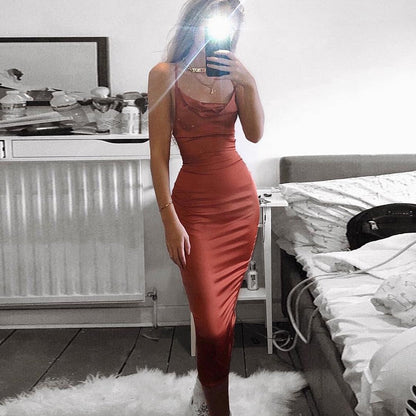 neon satin lace up 2022 summer women bodycon long midi dress sleeveless backless elegant party