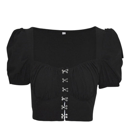 Women clothes Ladies Button Square Neck Tops Short Sleeve square collar pullover T-shirts