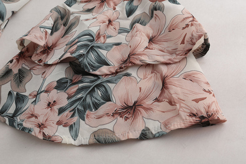 Bohemian Floral Print Ruffles Chiffon Shorts Jumpsuit Women Long Sleeve Off Shoulder Rompers