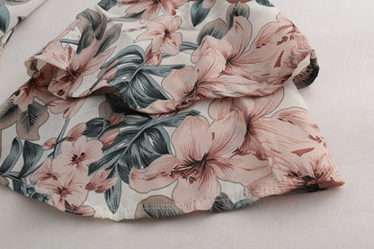 Bohemian Floral Print Ruffles Chiffon Shorts Jumpsuit Women Long Sleeve Off Shoulder Rompers