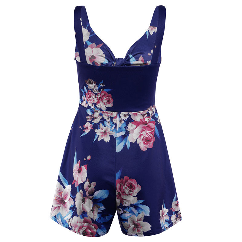Female Sexy Playsuit print sexy V-neck short jumpsuit women loose casual beach romper