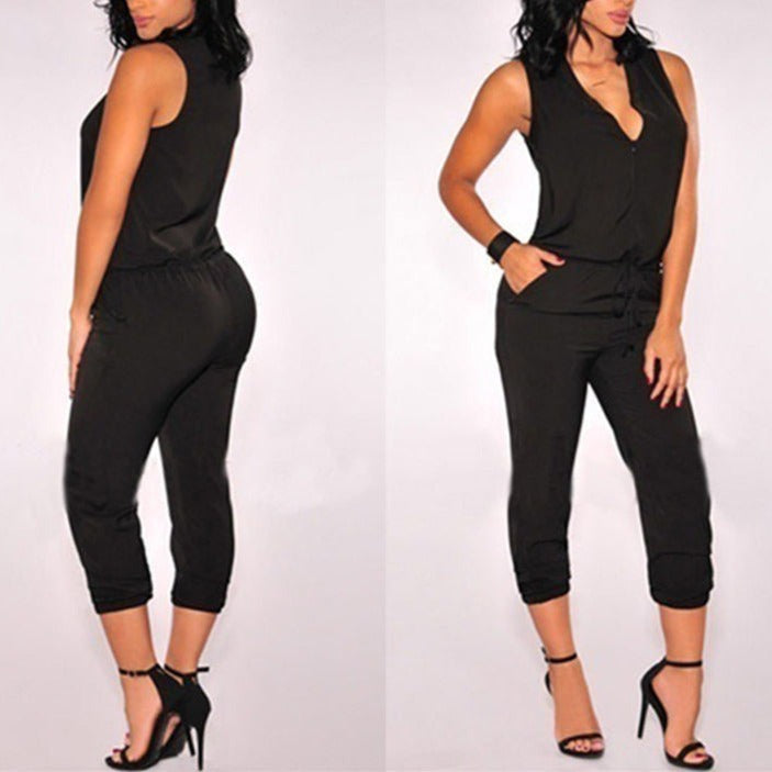 Summer Sexy V Neck Jumpsuit Long Pants Solid Rompers Women&