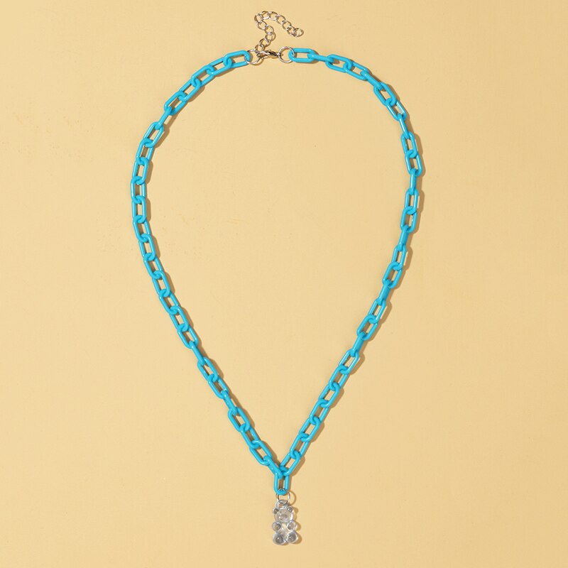 Candy Color Gummy Mini Bear Cartoon Necklace for Women Girls Birthday Jewelry Gifts
