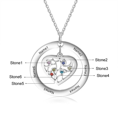 Tree of Life Name Necklace with Birthstone Name Engraved Pendant Family