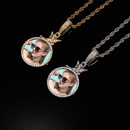 Personalized Custom Photo Pendan Round With Angel Accessories Jewelry