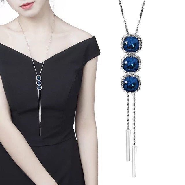 Collier Femme Long Gray Crystal Necklaces &amp; Pendants for Women Round Statement Necklace