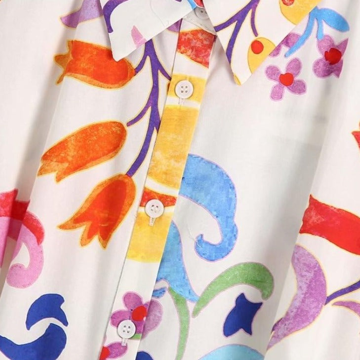 Women Vintage Totem Floral Print Bow Sashes Midi Shirt Dress Female Three Quarter Sleeve Slim Vestidos