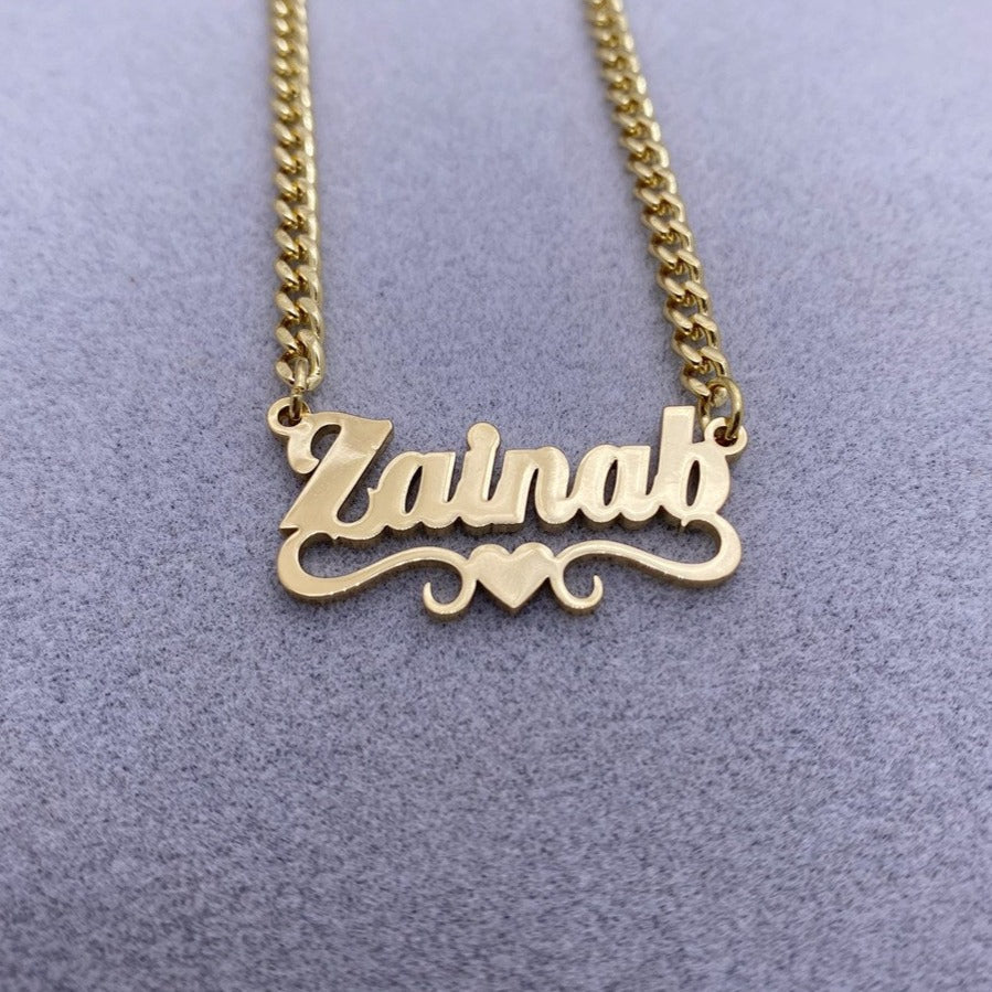 Custom Name Necklace With Heart Stainless Steel Cuban Chain Necklace