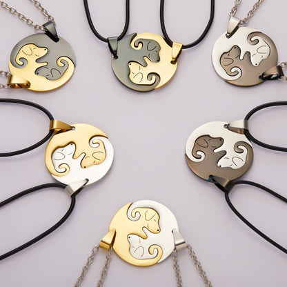 Black White Couple dog Necklace Animal Puppy Pendant Choker Necklaces Lover Valentine&