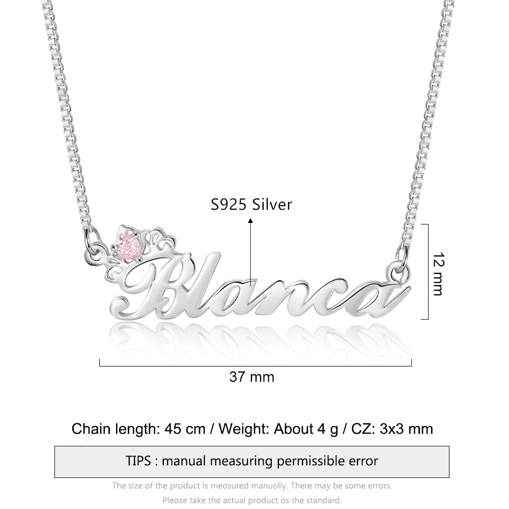 Crown Nameplate with Birthstone Custom Name Letter Necklace
