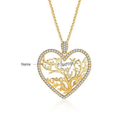Multi-name Mixed Color Heart Necklace Family Tree of Life Nameplate Pendant