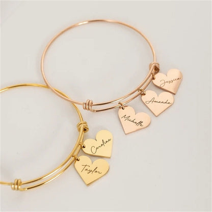 Personalized Bracelet Heart Customized Engraved 1-6Names Adjustable Bangles