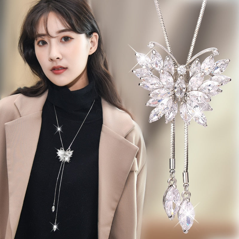Collier Femme Long Gray Crystal Necklaces &amp; Pendants for Women Round Statement Necklace