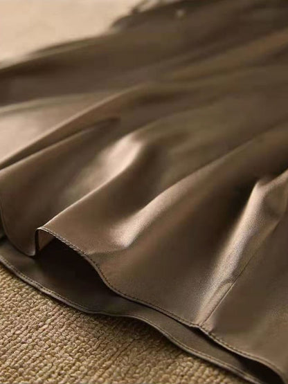 Silk Thin Short Sleeve Tees Style Slip Woman Summer Clothes Brown Tops Solid Loose Casual