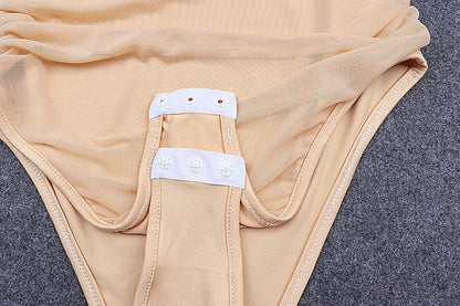 Sleeveless Chic Fashion Mesh Ruched Halter Bodysuit Women Female Tie Up Backless Body Suit