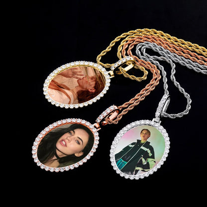 Custom Photo Pendant Oval Medal Pendant Ice Zircon Pendant Necklace Fashion Hip Hop Jewelry