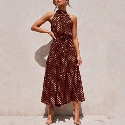 Summer Long Dress Polka Dot Casual Dresses Black Sexy Halter Strapless Sundress Vacation