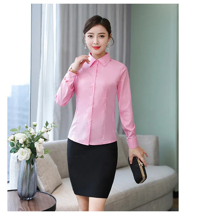 Polyester Cotton Shirts for Women Long Sleeve Blouse