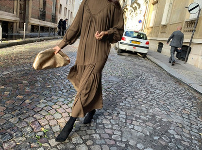 Mid-Long Loose Dress Female Vintage Turtleneck Spring Dress Vestidos Femme Robe