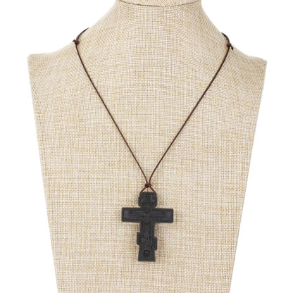 INRI red and black wood cross necklace rope chain religious
