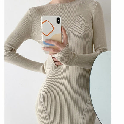 O-neck Slim Sweaters Bodycon Dress Autumn Winter Knitted Vestidos