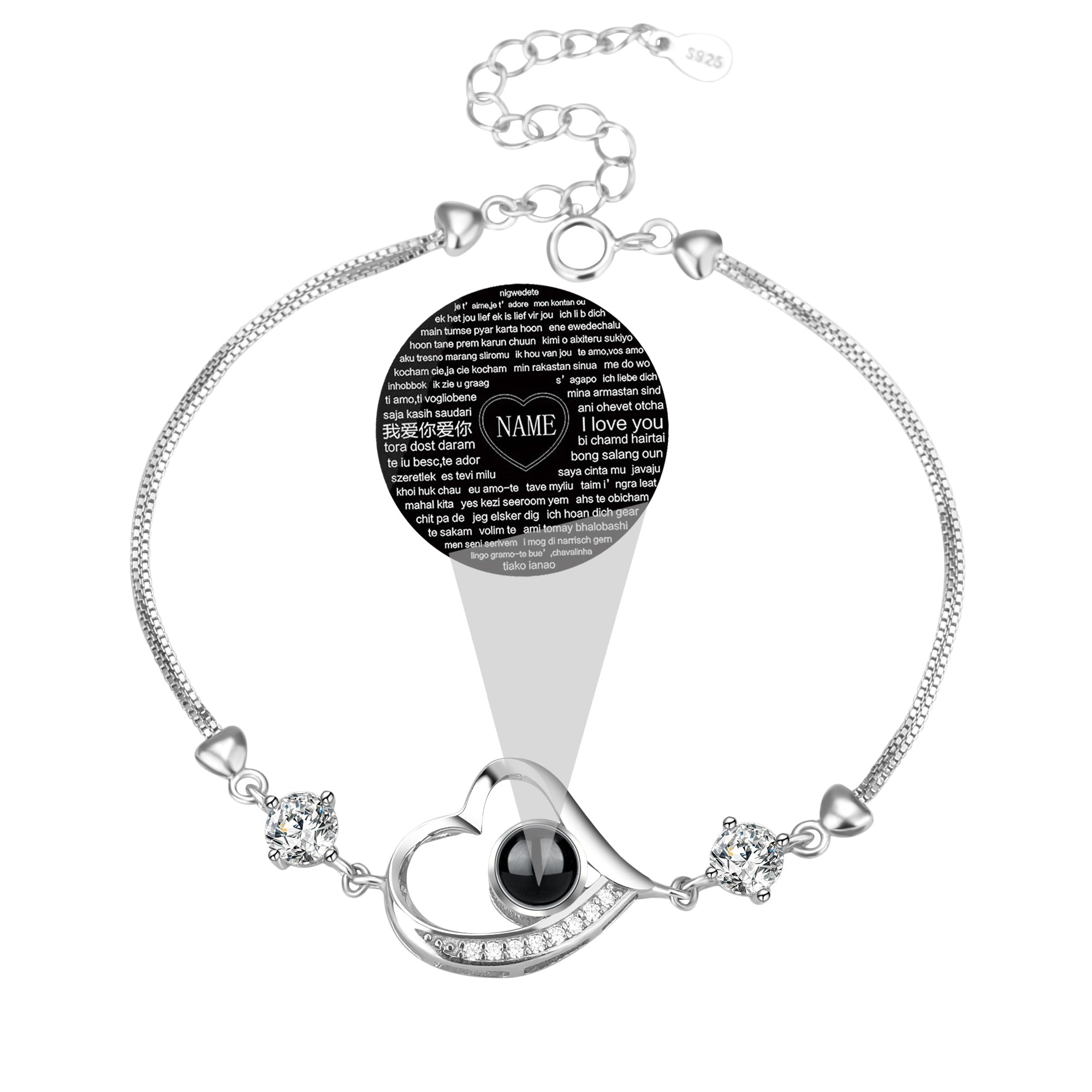 Customize Photo Name Projection Bracelet For 100 Languages Heart Chain Bracelets