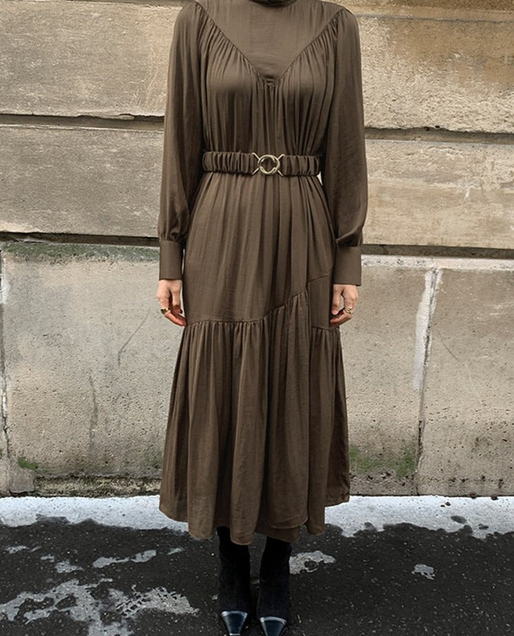 Mid-Long Loose Dress Female Vintage Turtleneck Spring Dress Vestidos Femme Robe