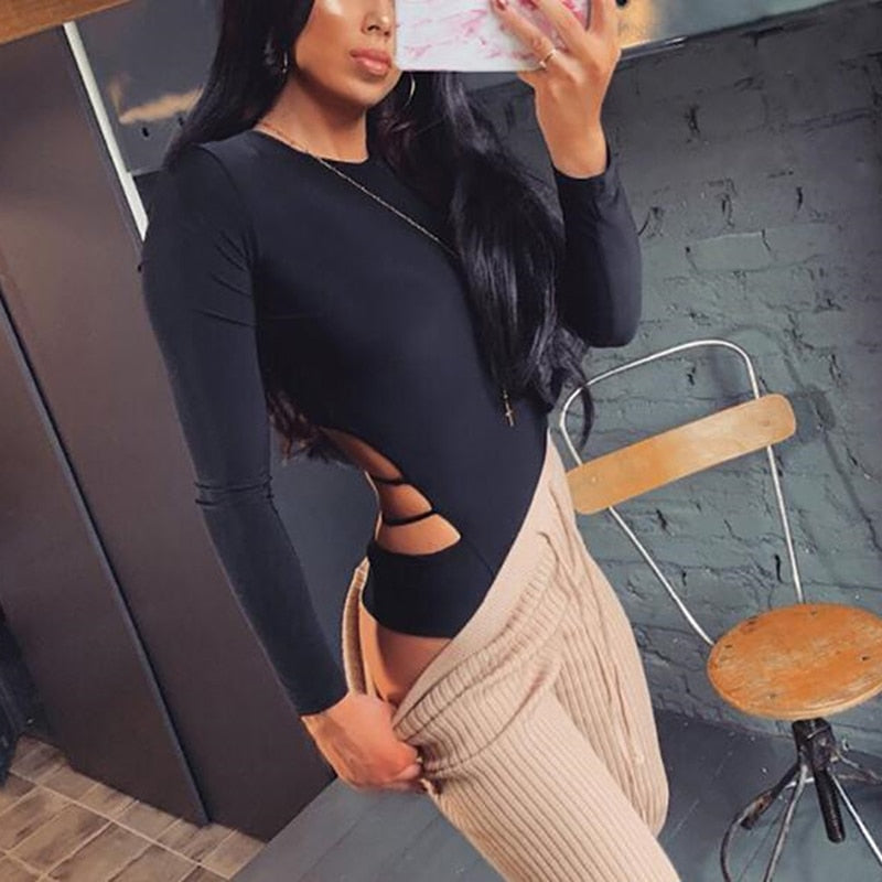 Bodycon Bodysuits Women Long Sleeve Body Suit Female O Neck