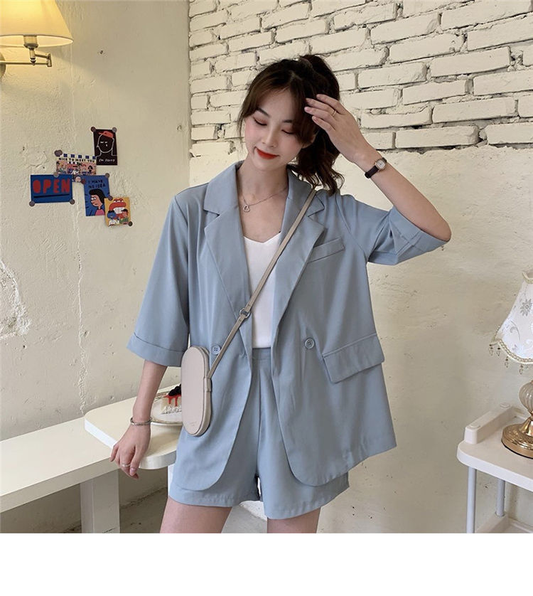 Blazer Set Women Korean Fashion Thin Jackets Casual Loose Shorts Two Piece Suits Female