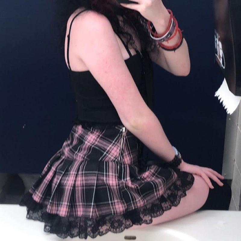 Skirts Pleated Skirt Lace Up Sexy Mini Punk Skirt Gothic Black Skirt Jupe Femme