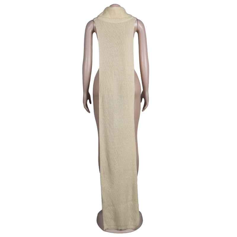 Knitted Side Split Sweater Dress Sleeveless Spring Clothes for Women Y2k Outfits Long Maxi Dresses