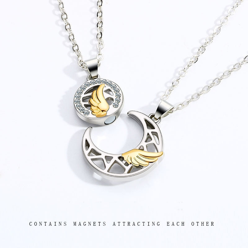 Sun Moon Wing Couple Necklace Magnet Attract Simple Fashion Valentine&
