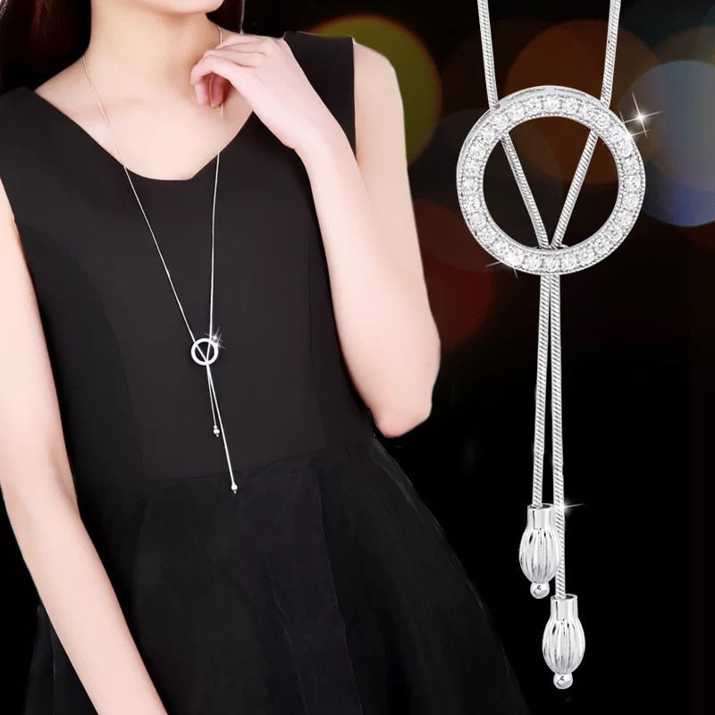 Collier Femme Long Gray Crystal Necklaces &amp; Pendants for Women Round Statement Necklace